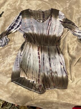 Tie-Dye Boho Romper in Olive, Gray & Purple